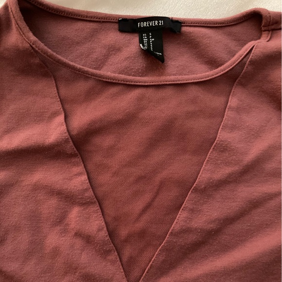 Forever 21 Long Sleeve Crop Top with Mesh V Neck - Picture 4 of 4